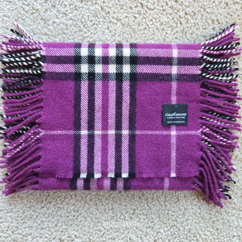 Cashmere Purple Plaid Fringed Scarf Lord & Taylor - Picture 11 of 12